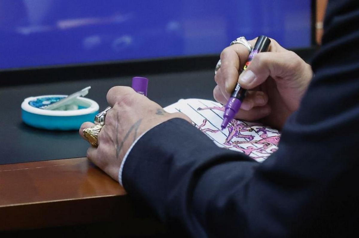 Конфеты и книги-раскраски: Джонни Депп убивает время в зале суда (Фото)
